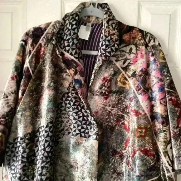 YAVI 100& SILK Multicolor Boho Oversized COAT JACKET Small Patchwork lagenlook - Picture 3 of 14